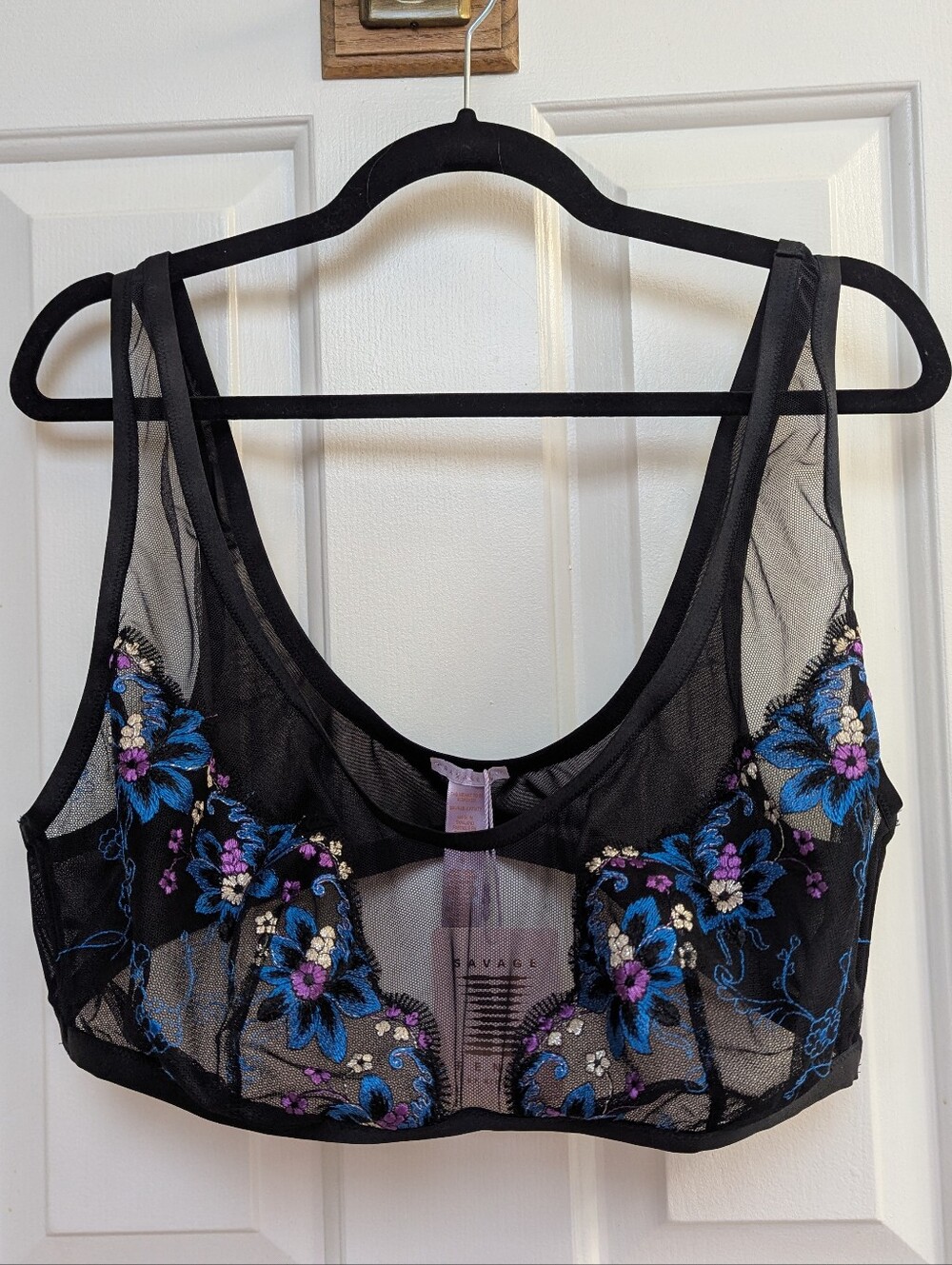 Savage X Fenty Sheer Black Bralette with Blue & Purple Embroidery - 3x NWT